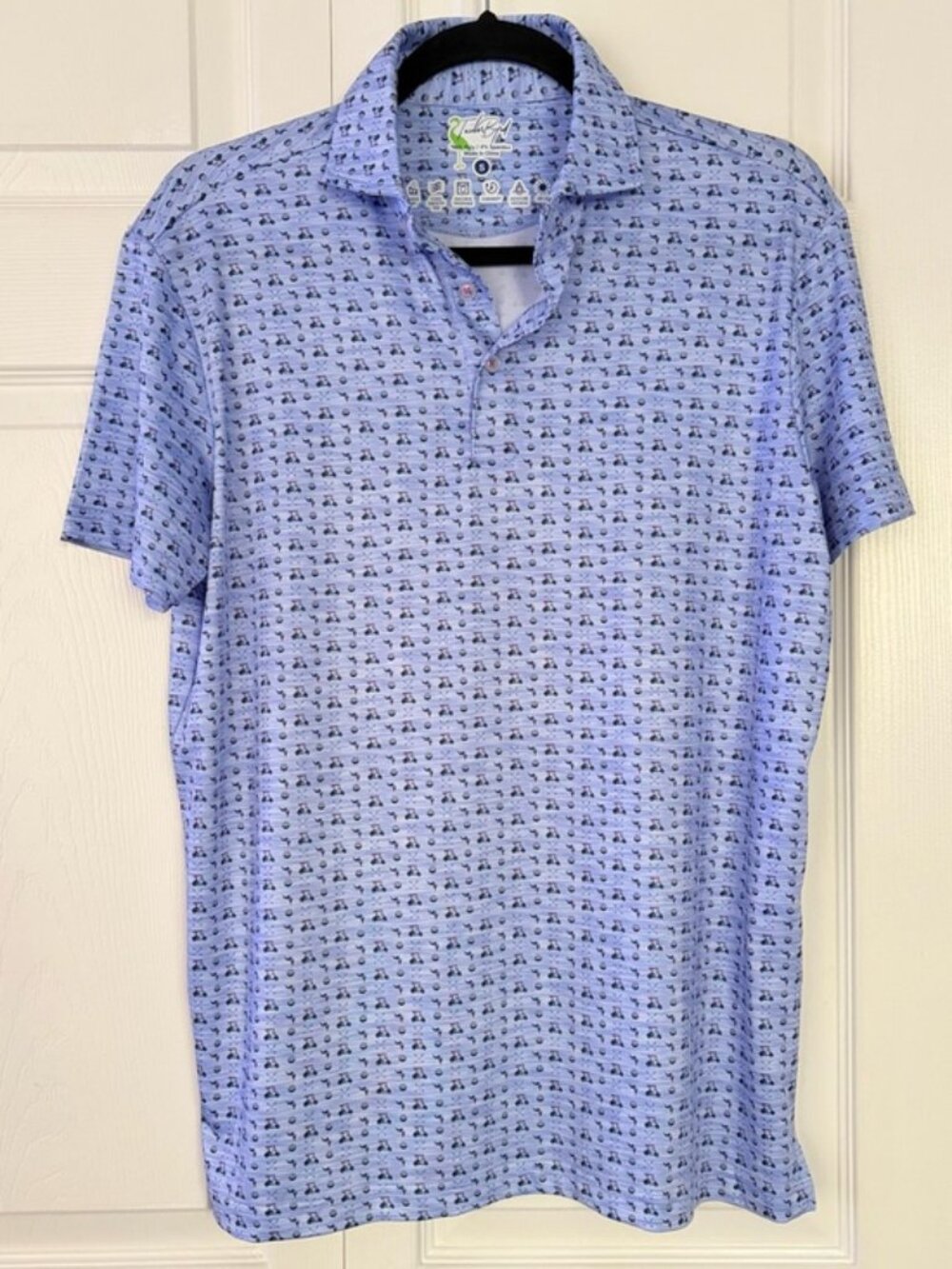 Tailorbyrd Golf Polo Shirt Golf Cart Clubs Print Performance Polo Blue Small